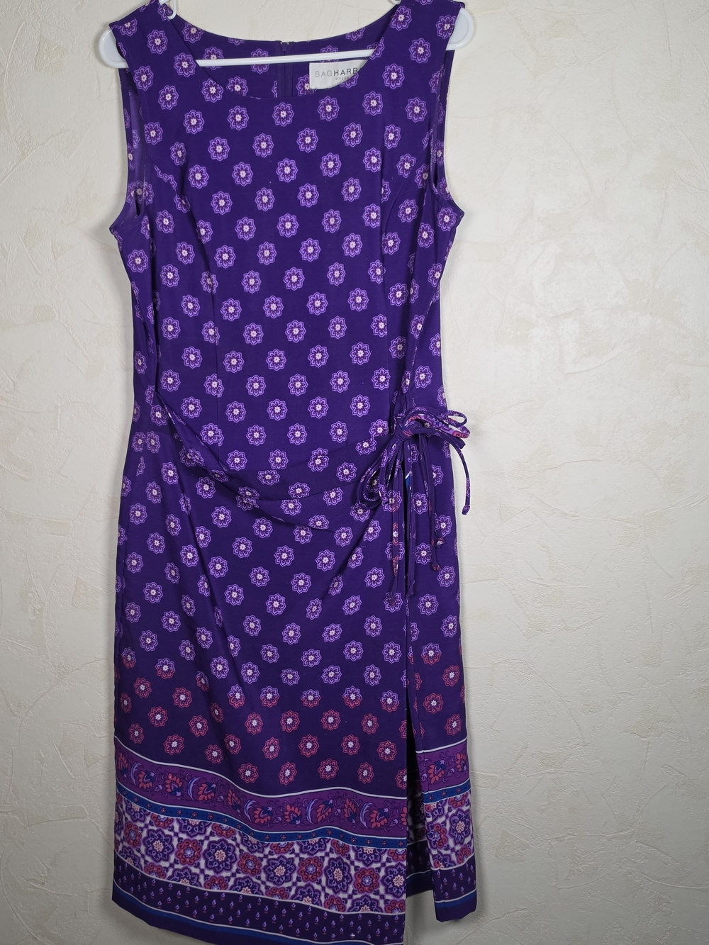 Sag Harbor Purple Floral Tie-Side Sleeveless Dress Boho Midi Womens 14